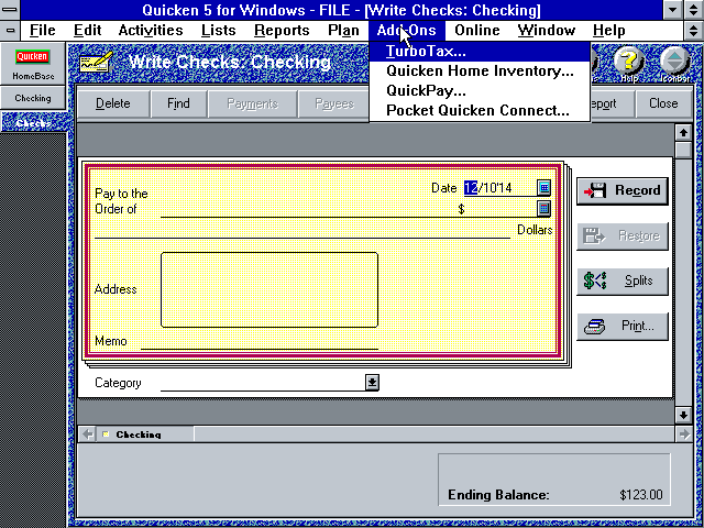 Quicken 5 for Windows - Checks